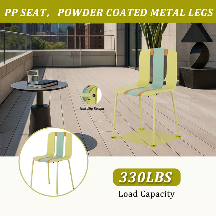 4 Piece Set Of Modern Striped Color- Blocking Single Chairs With Long Table