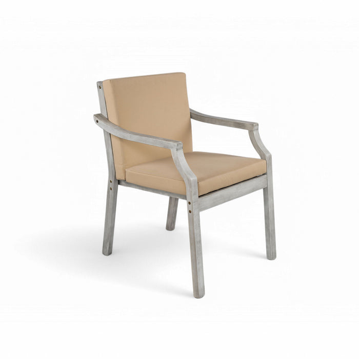 Outdoor Wooden Dinning Set With An Umbrella Hole And Removable Cushions For Patio