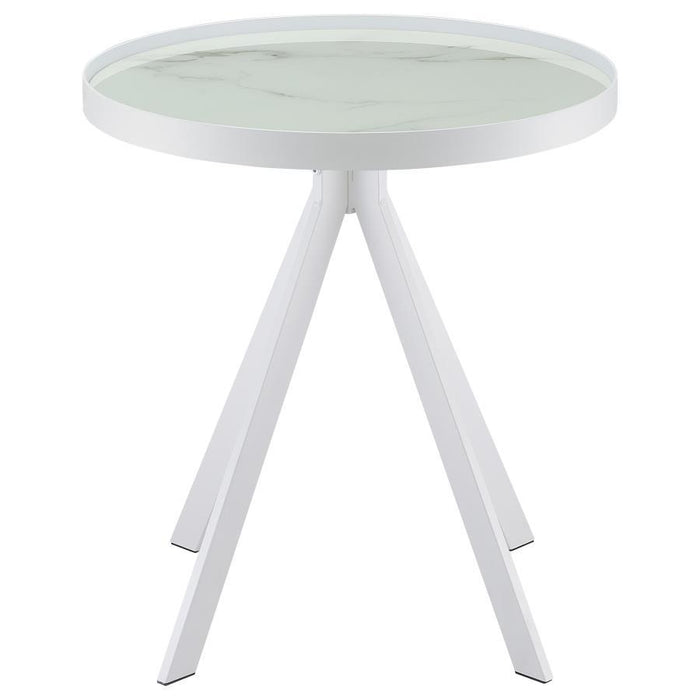 Briggs - Round Marble Printed Glass Top End Side Table