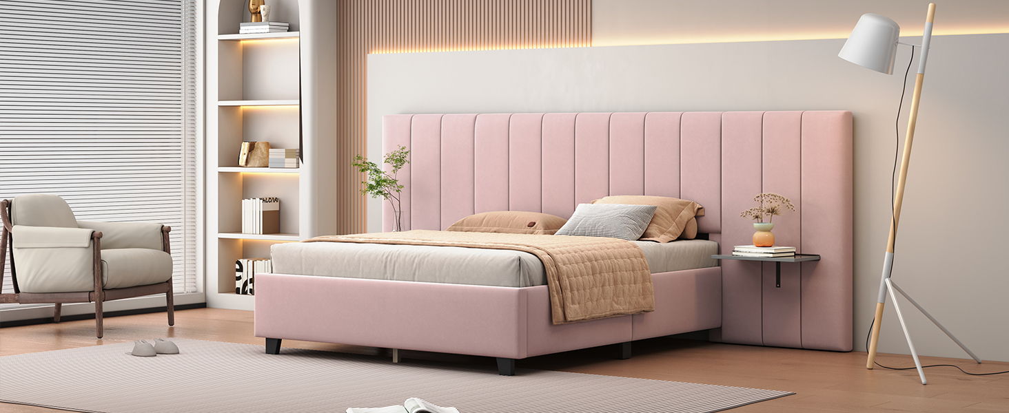 Upholstered Platform Bed With Big Headboard