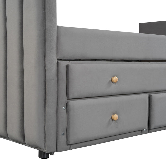 Upholstered Daybed With Trundle And Drawers