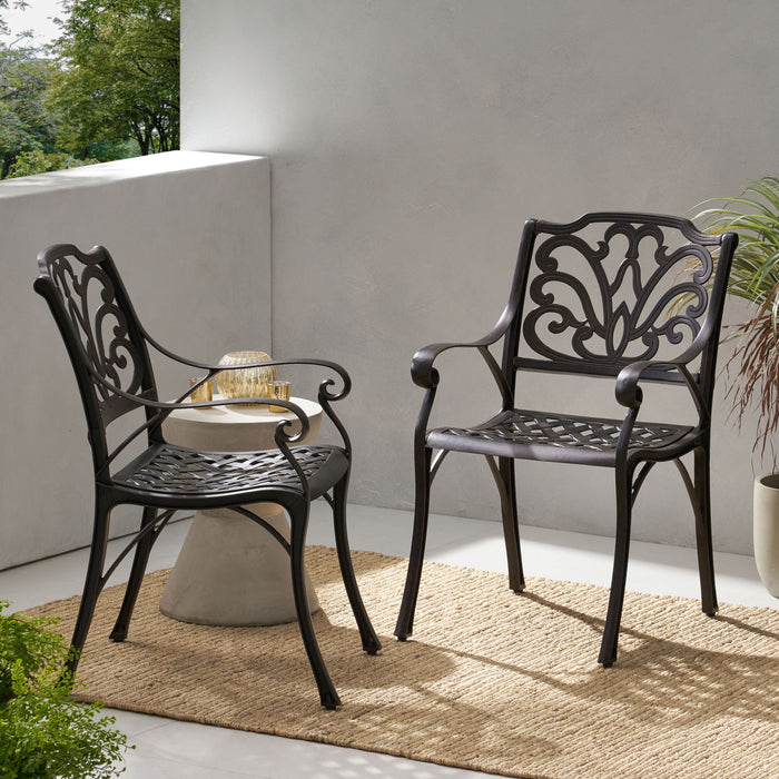 Patio Cast Aluminum Outdoor Dining Chairs (Set of 2) - Bronze