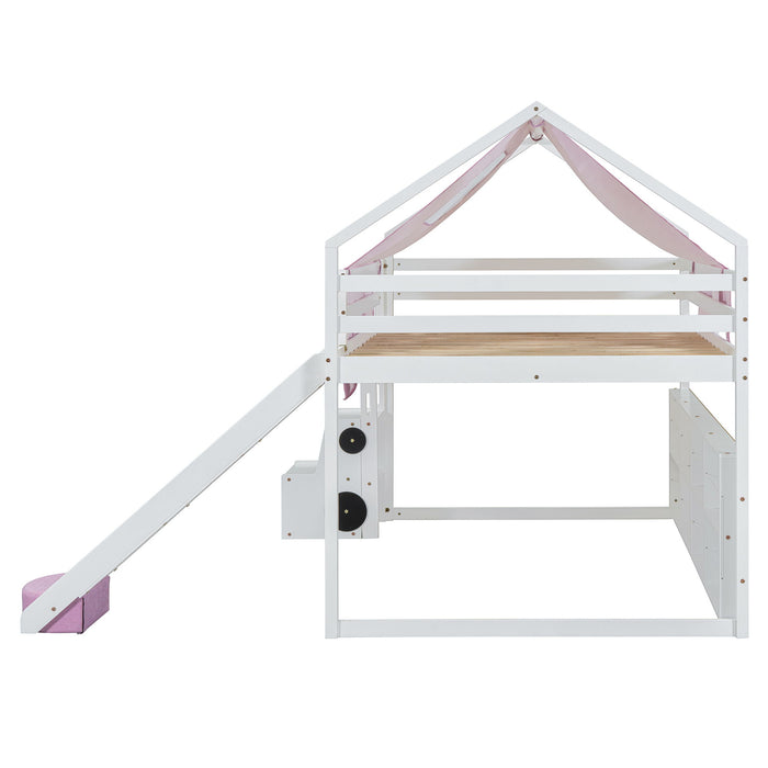 Loft Bed With House Shaped Frame And Tent