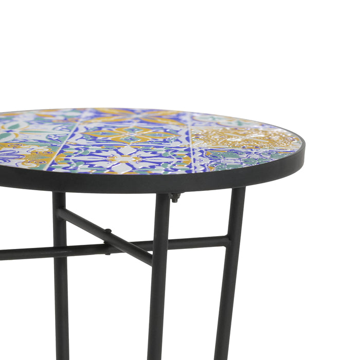 French Country Patio Side Table With Vibrant Tile Top
