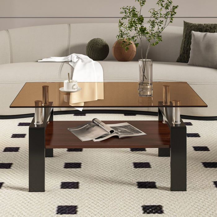 Modern Rectangular Coffee Table With Tempered Glass Top