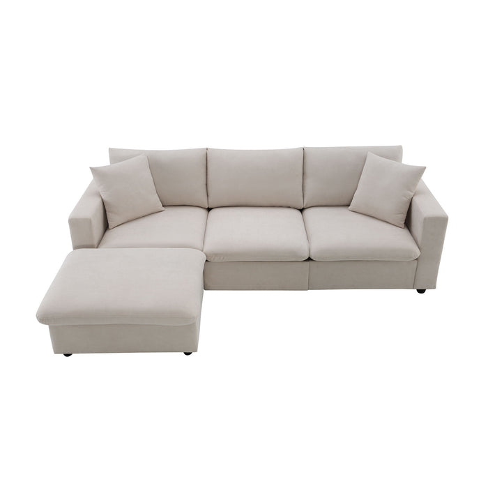 Modern Sectional Sofa With Throw Pillows, Cloud L Shaped Couch Set With Wide 4 Seat Comfy Couch Set With Movable Ottoman