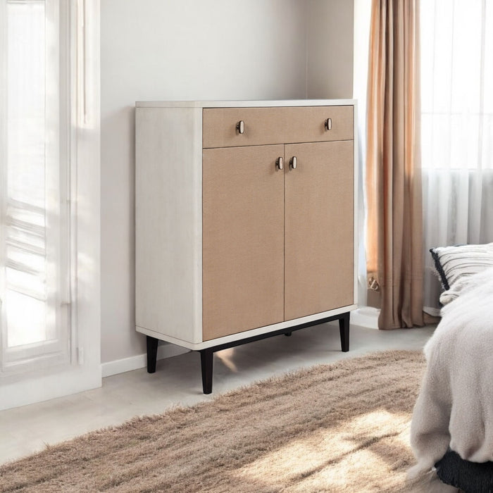 Contemporary Bar Cabinet With Large Storage - White / Pecan