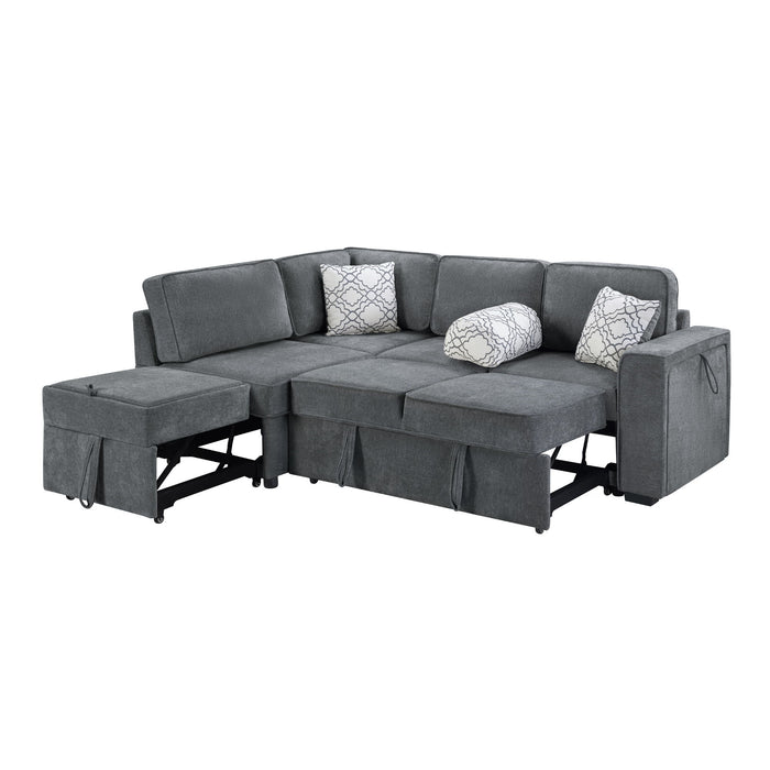 Convertible Sectional L-Shaped Sofa With Dual Pull-Out Sleepers, Flip-Top Table, USB Ports, Cup Holder & Storage