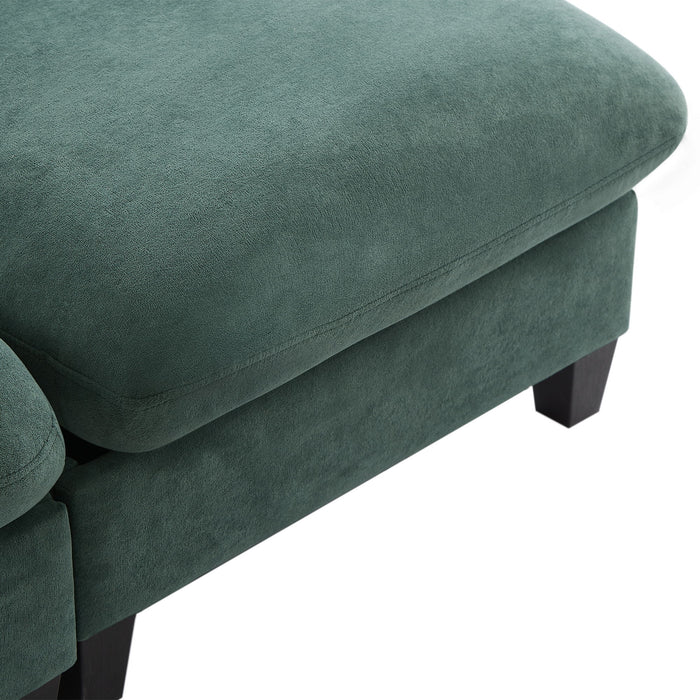 Upholstered L Shaped Sectional Sofa With Storage, Movable Ottoman, And 6 Throw Pillows