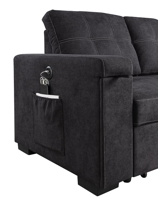 Toby - Woven Fabric Reversible Sleeper Sectional Sofa With Storage Chaise Cup Holder Charging Ports And Pockets