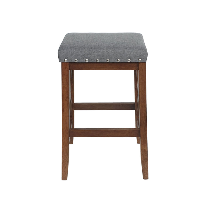 Upholstered Bar Stool With Nailhead Trim And X Frame Design (Set of 2) - Charcoal