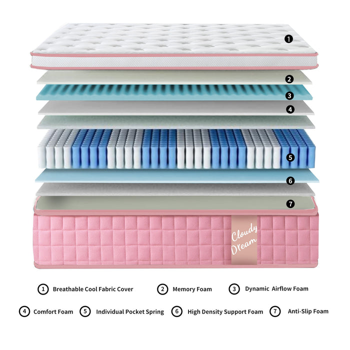 12" Hybrid Mattress With Individual Pocket Spring, Comortable Memory Foam