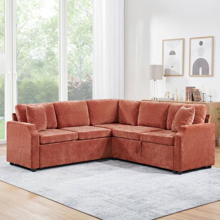 Modern L Shaped Sectional Sofa Bed With Hidden Storage Chenille Upholstery