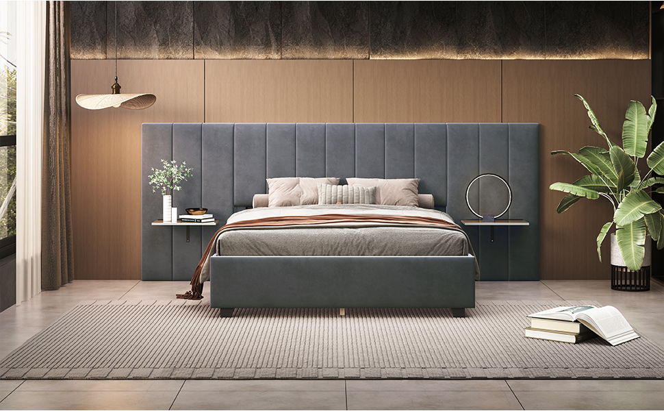 Upholstered Platform Bed With Big Headboard