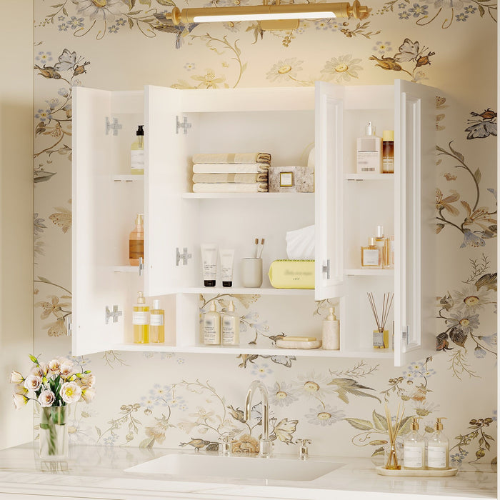 Bathroom Cabinet With 5 Adjustable Shelves, Wall-Mounted Medicine Cabinet, Soft-Closing Hinges, Open Shelving Design - White