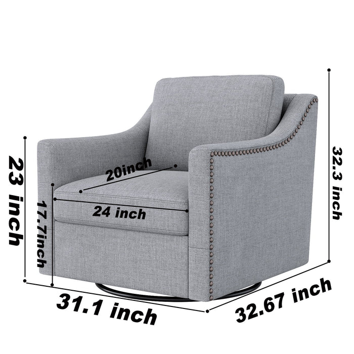 360 Degree Swivel Armchair, Skin Friendly Fabric, Ergonomic Design, Brass Nail Decorative Armchair