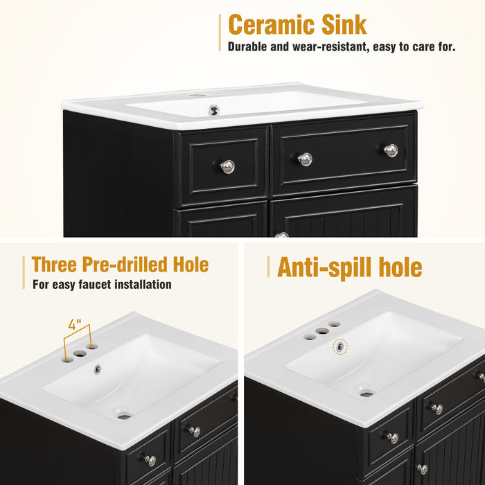 Transitional Style Bathroom Vanity Cabinet With Ceramic Sink