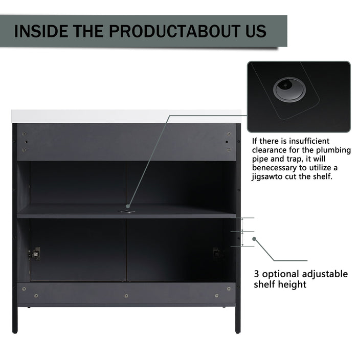 Modern Freestanding Bathroom Vanity With Resin Sink & Soft Close Cabinet Doors