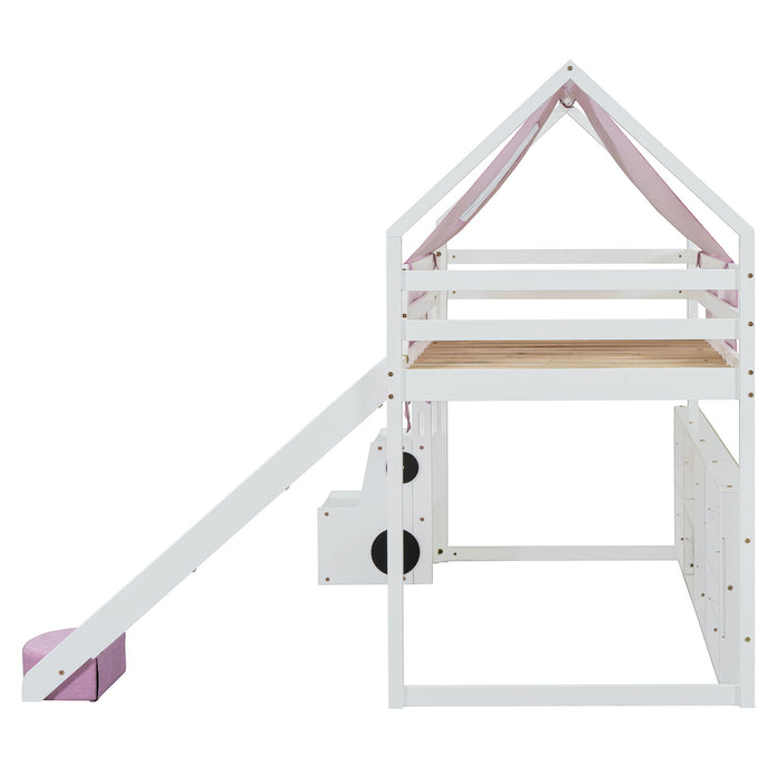 Loft Bed With House Shaped Frame And Tent