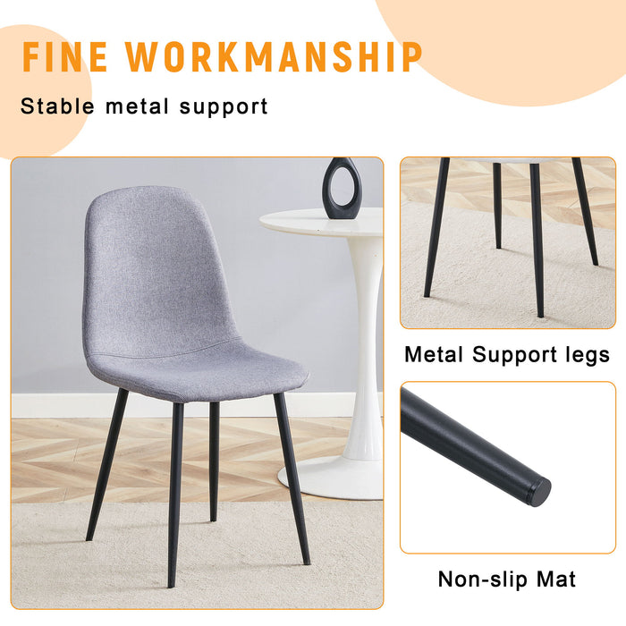 Luxury Simple Chair Linen Cotton High Resilience Dining Chair With Black Metal Legs (Set of 4) - Light Gray