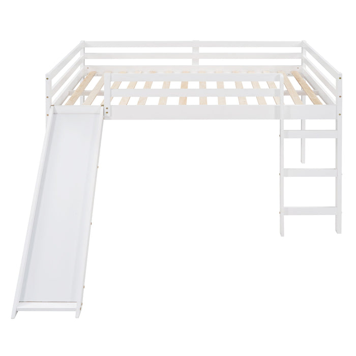 Full Loft Bed With Slide, Multifunctional Design - White