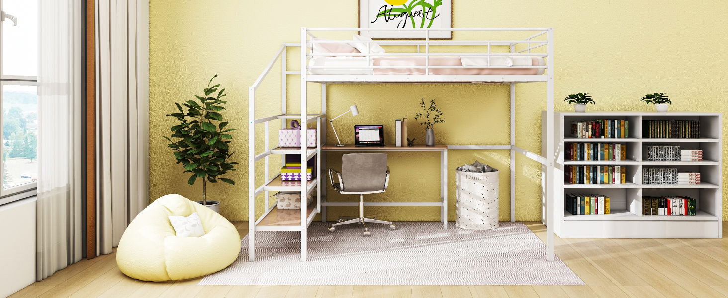Loft Bed With Desk And Lateral Storage Ladder