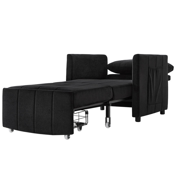 Upholstered Convertible Sleeper Sofa With 5 Position Backrest, Side Pockets, Storage