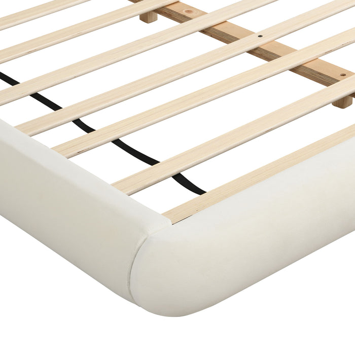 Queen Size Low Profile Platform Bed With Rounded Edges - Cream