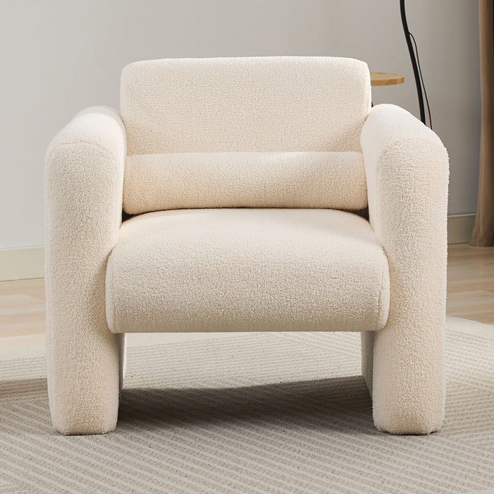 Modern Accent Chair Lambskin Sherpa Fabric Upholstered Comfy With Pillow