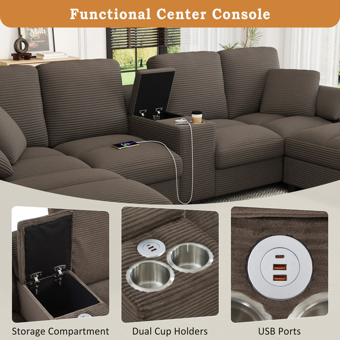 Modern U - Shaped Sectional Sofa With Storage Ottomans, USB Ports, And Cup Holders