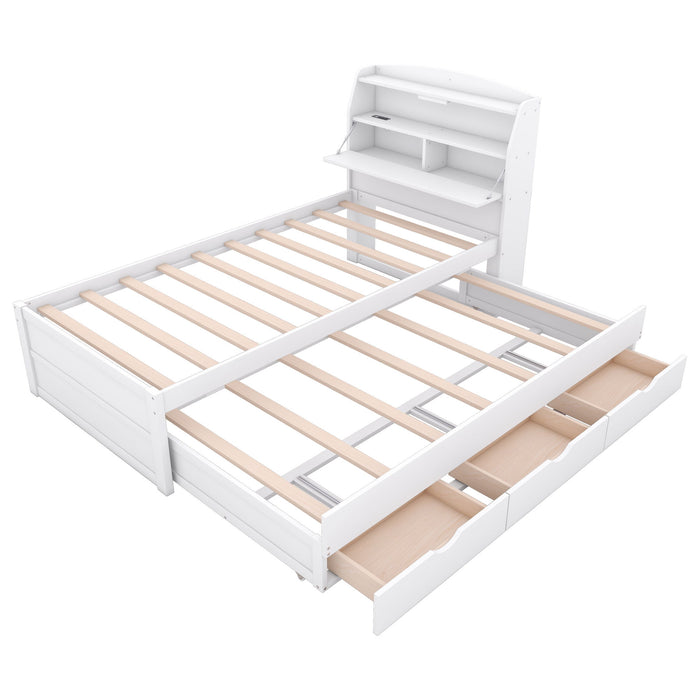 LED Platform Bed With Trundle With Storage Headboard With Drawers
