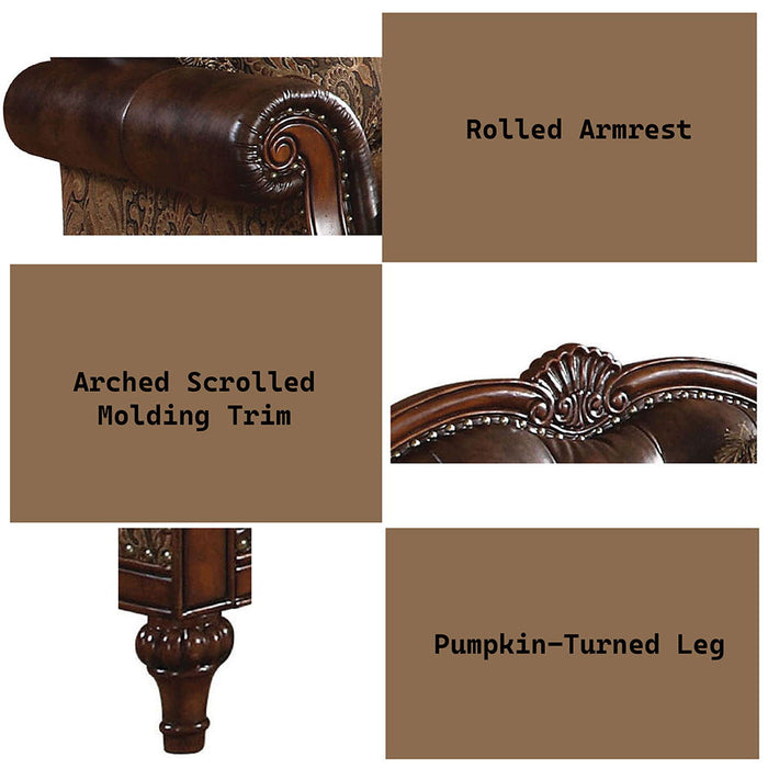 Dreena - Sofa With 5 Pillows - Two Tone Brown Synthetic Leather & Chenille Cherry