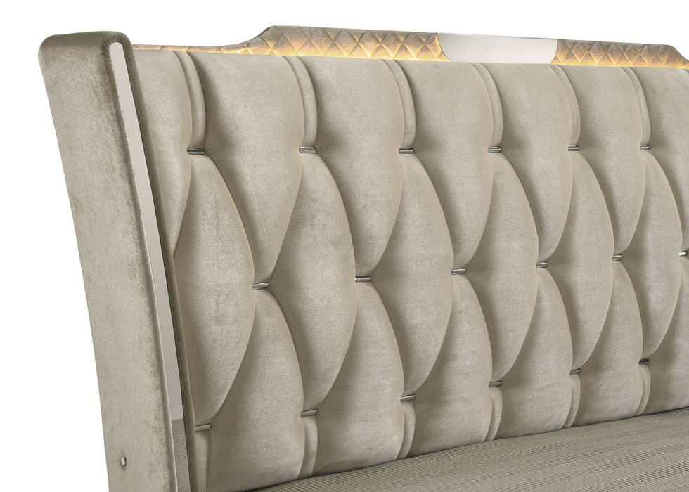 Lorient Queen LED Upholstered Wingback Bed Ivory and Camel