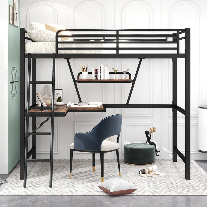 Loft Bed With Desk And Shelf, Modern Design