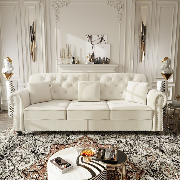 Upholstered 3 Seater Sofa Set With Ottoman