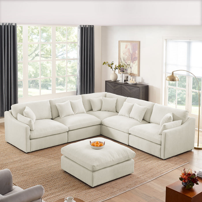 6 Seats Modular L-Shaped Sectional Sofa With Ottoman, 10 Pillows, Oversized Upholstered Couch Width / Removabled Down - Filled Seat Cushion For Living Room, Chenille Beige