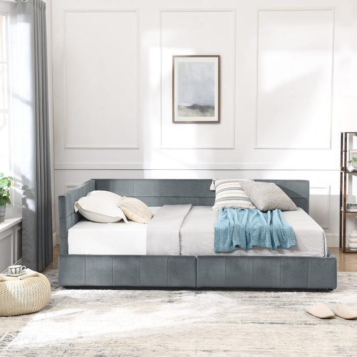 Mid-Century Storage Upholstered Tufted Bed Frame With Backrest And Armrests