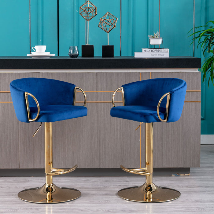 (Set of 2) Bar Stools, With Chrome Footrest And Base Swivel Height Adjustable Mechanical Lifting Velvet And Golden Leg Simple Bar Stool - Navy