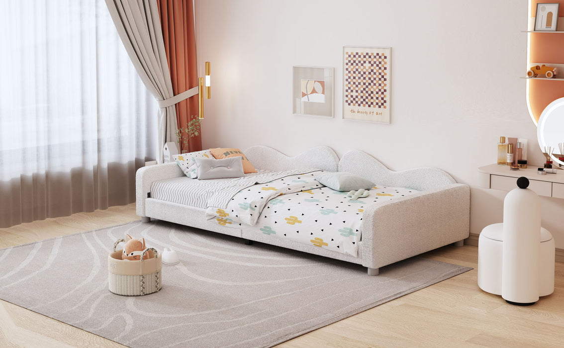 Upholstered Daybed, Sherpa Fabric Sofabed With Cloud-Shaped Backrest