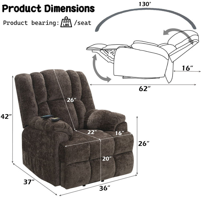 Pacay - Power Recliner With Lift & Heating & Massage - Brown Chenille