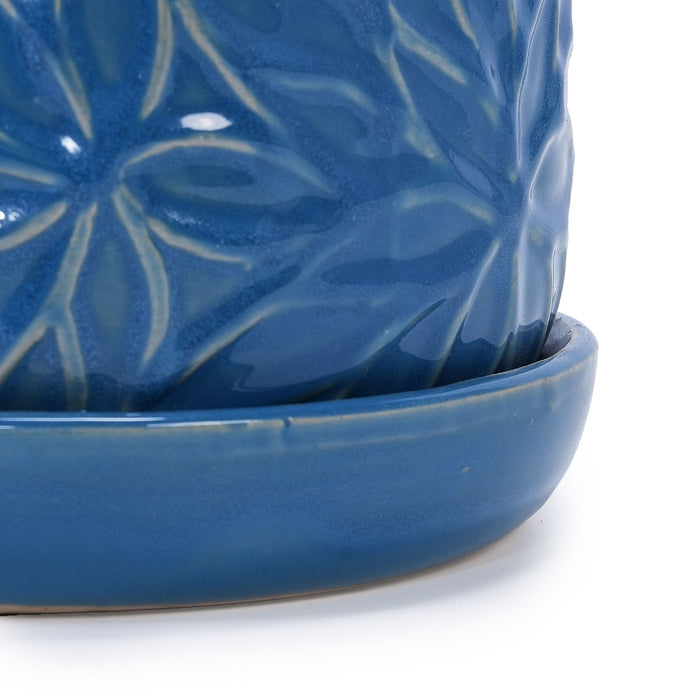 Ceramic Flowerpot, 7" Planter For Patio, Garden, Windowsill (Set of 2) - Antique Navy Blue