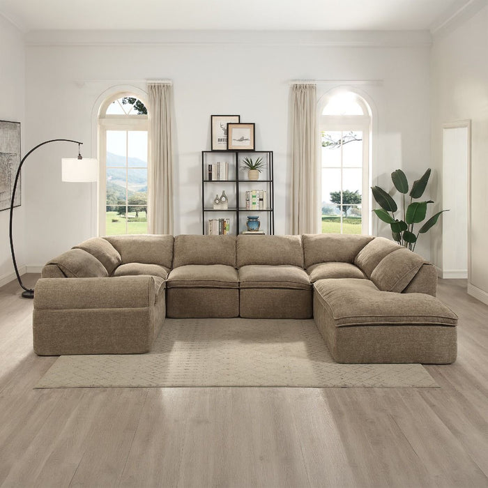 Almano - Modular Right Facing Chaise - Light Brown Chenille