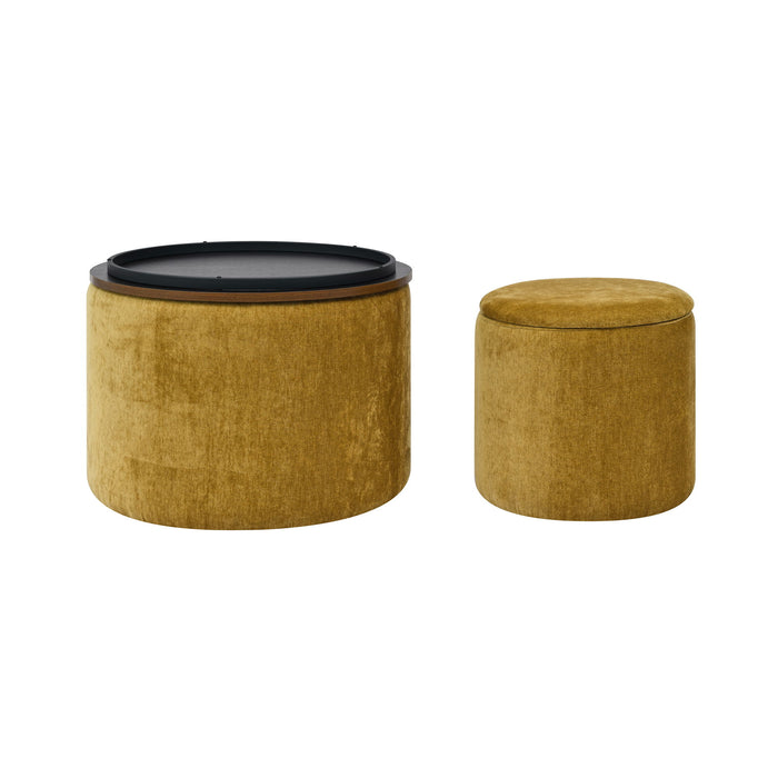 Classic 2 Piece Round Storage Ottoman Set With Drum Shaped Stool