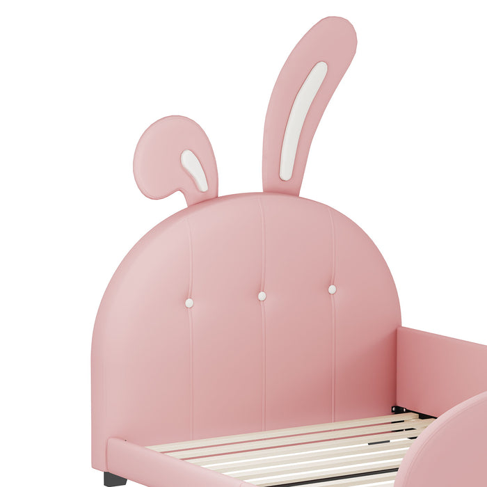 Upholstered Rabbit-Shape Princess Bed With Headboard And Footboard