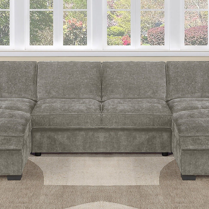 U - Sectional Sofa Upholstered LAF / RAF Chaise With Armless Loveseat And Chairs - Light Brown