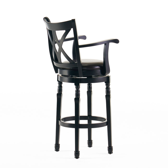 Elegant Leather Swivel Bar Stool With Arms - Espresso