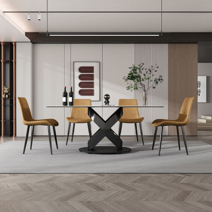 Rectangular Dining Table, For Dinner Party, 4 Chairs - Black / White