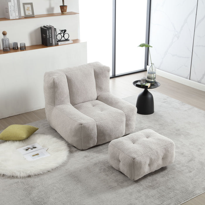 Modern Indoor Fluffy Bean Bag Chair With Memory Foam And Ottoman, Super Soft