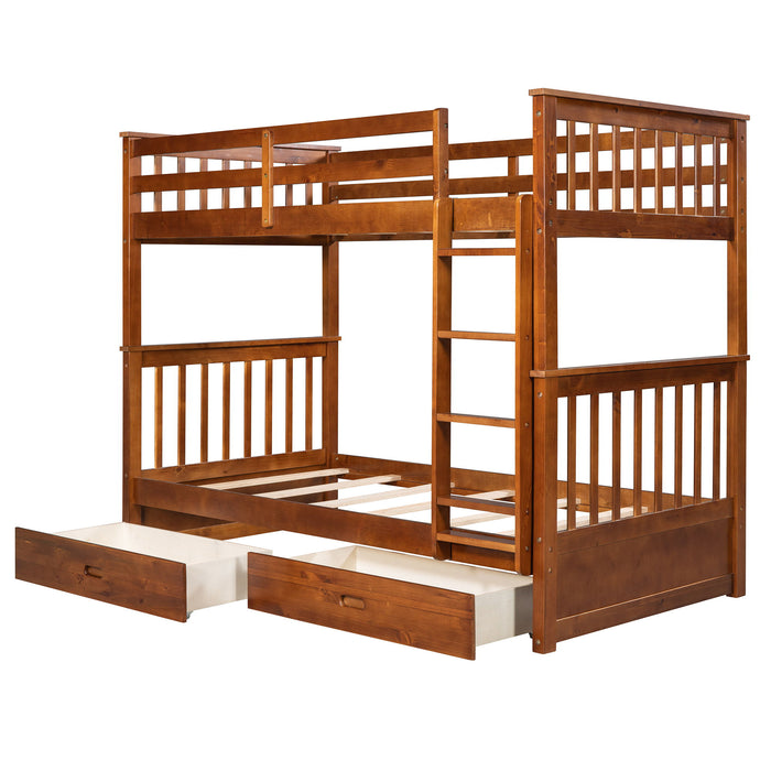Bunk Bed With Ladders And 2 Storage Drawers