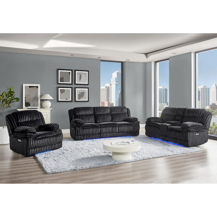 Winston - Power Console Recliner Loveseat With LED And Hidden Drawer - Black
